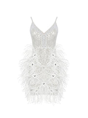 Bronte Pearl Sequin Feather Mini Dress