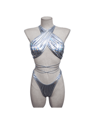 Ebenezer Lacing Metallic Bikini Two Piece Set