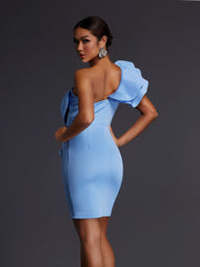 Adhra One Shoulder Bow Flower Mini Dress