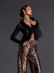 Adjoa Long Sleeve Feather Mesh Top