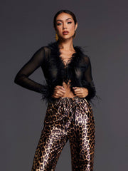 Adjoa Long Sleeve Feather Mesh Top