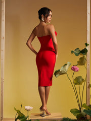 Adlai Strapless Flower Bandage Midi Dress