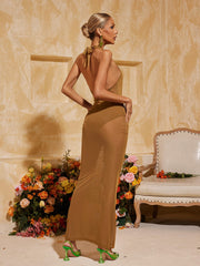 Aelthorin Backless Cutout Maxi Dress In Olive Green
