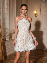 Agnew Halterneck Flower Embroidered Dress In White