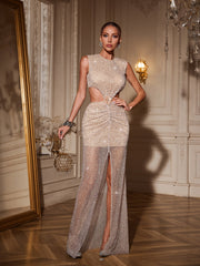 Ahulani Sleeveless Rhinestone Cutout Maxi Dress