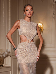 Ahulani Sleeveless Rhinestone Cutout Maxi Dress