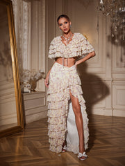 Aiattaua Ruffle Tiered Floal Skirt Set
