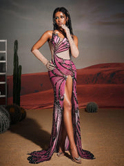 Aidan Butterfly Rhinestone Split Maxi Dress