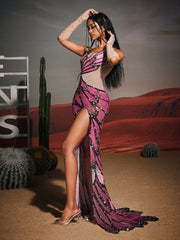 Aidan Butterfly Rhinestone Split Maxi Dress