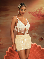 Aiman Pearl Fringe Bralette