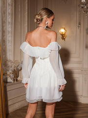 Ainara Off Sleeve Ruffle Lace Mini Dress