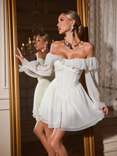 Ainara Off Sleeve Ruffle Lace Mini Dress