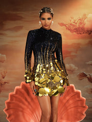 Aistulf Long Sleeve Round Sequin Mini Dress