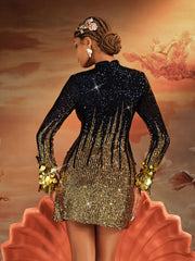 Aistulf Long Sleeve Round Sequin Mini Dress