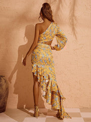 Aiyana One Shoulder Floral Maxi Dress In Yellow