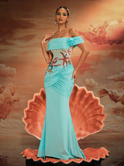 Ajamu Off Shoulder Starfish Pearl Maxi Dress