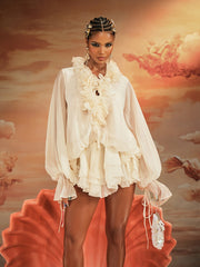 Akando Long Sleeve Ruffled Mini Dress