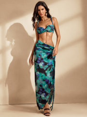 Akihito Spaghetti Ruched Skirt Set In Cyan