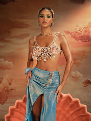 Akikta Seashell Pearl Beaded Bralette