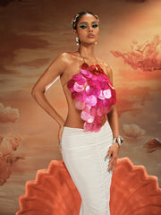 Akili Halterneck Sequin Scale Top In Hot Pink