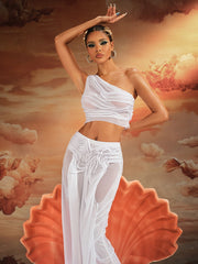 Akiye One Shoulder Ruched Skirt Set In White