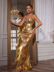 Aksel Strapless Corset Chain Wrapped Maxi Dress