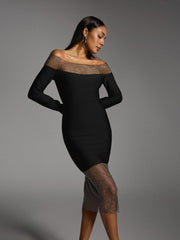 Akuna Off Shoulder Crystal Bandage Midi Dress