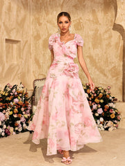 Alayja Flower Printed Mesh Maxi Dress