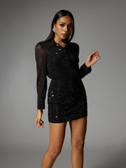 Albena Folded Collar Crystal Skirt Set