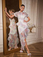 Alecto Short Sleeve Floral Ruffle Dress