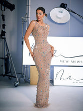 Alfredo Scoop Neck Rhinestone Maxi Dress