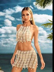 Alijah Pearl Beaded Fringe Skirt Set