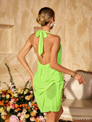 Alinka Halterneck Ruched Mini Dress In Green