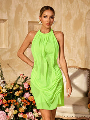 Alinka Halterneck Ruched Mini Dress In Green