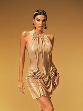 Alinka Halterneck Ruched Mini Dress In Gold