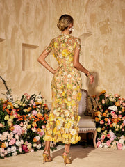 Alirio Embroidered Flower Midi Dress