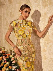 Alirio Embroidered Flower Midi Dress
