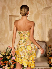 Alirio Strapless Embroidered Flower Mini Dress