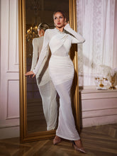 Alkas Long Sleeve Ruched Mesh Maxi Dress In Apricot