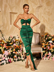 Allard Strapless Cutout Draped Satin Midi Dress