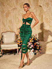 Allard Strapless Cutout Draped Satin Midi Dress