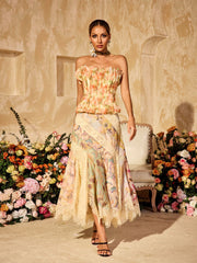 Allete Strapless Floral Printed Top