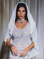 Calyx Cobweb Sequin Veil In White