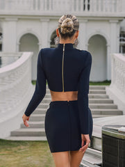 Almira Long Sleeve Flower Bandage Mini Skirt Set