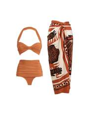 Almond Halterneck Bikini Three Piece Set