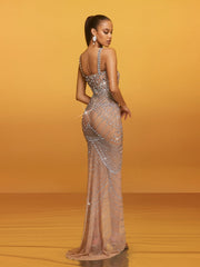 Alyrion Spaghetti Crystal Maxi Dress