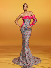 Alythia Off Shoulder Flower Crystal Maxi Dress