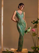 Anabia Round Neck Printed Rhinestone Maxi Dress