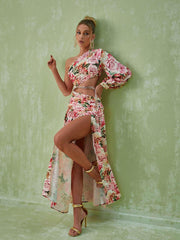 Annabella One Shoulder Floral Cutout Maxi Dress In Pink