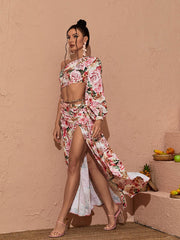 Annabella One Shoulder Floral Cutout Maxi Dress In Pink